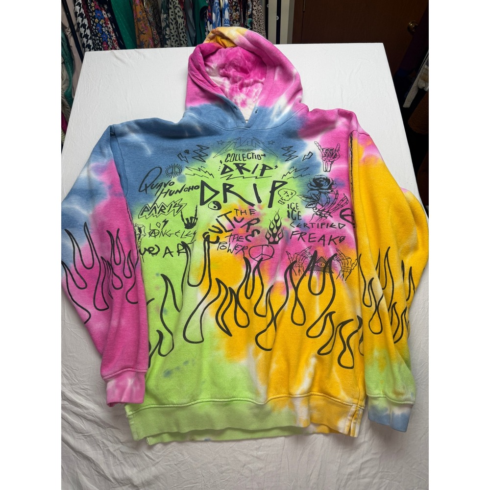 BoohooMAN x Quavo Huncho Drip Collection Tie Dye Graphic Hoodie Mens Medium